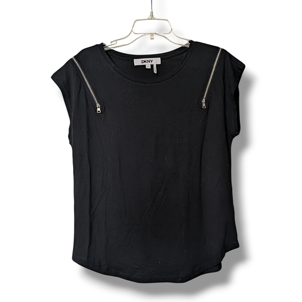 Women's DKNY Black Zipper Shoulder Top - Medium